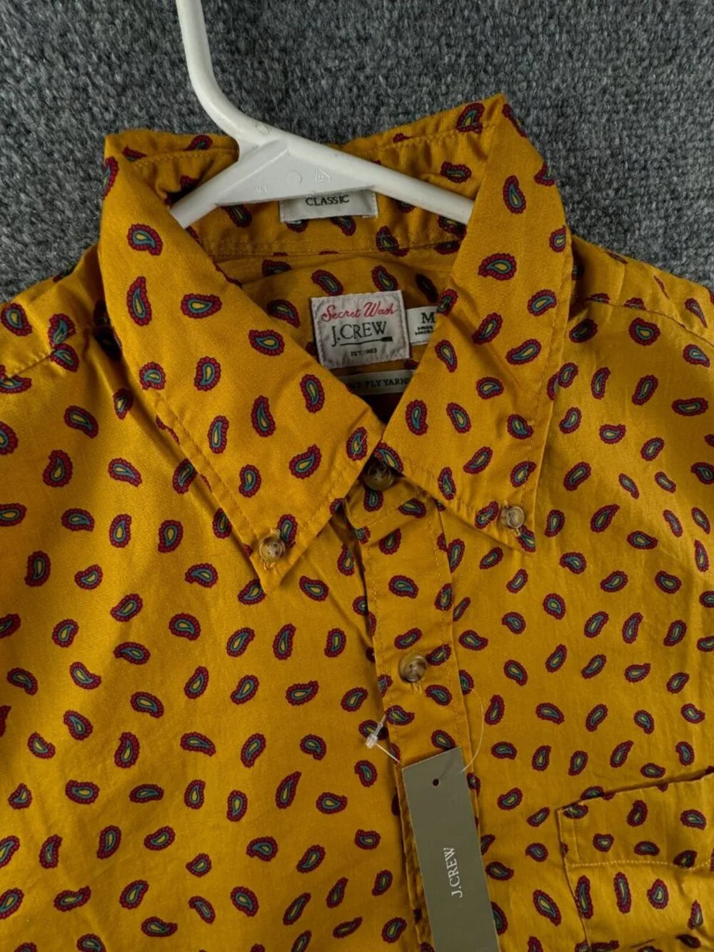 NWT J. Crew Men Yellow Red Paisley Long Sleeve Button Up Shirt Medium Classic